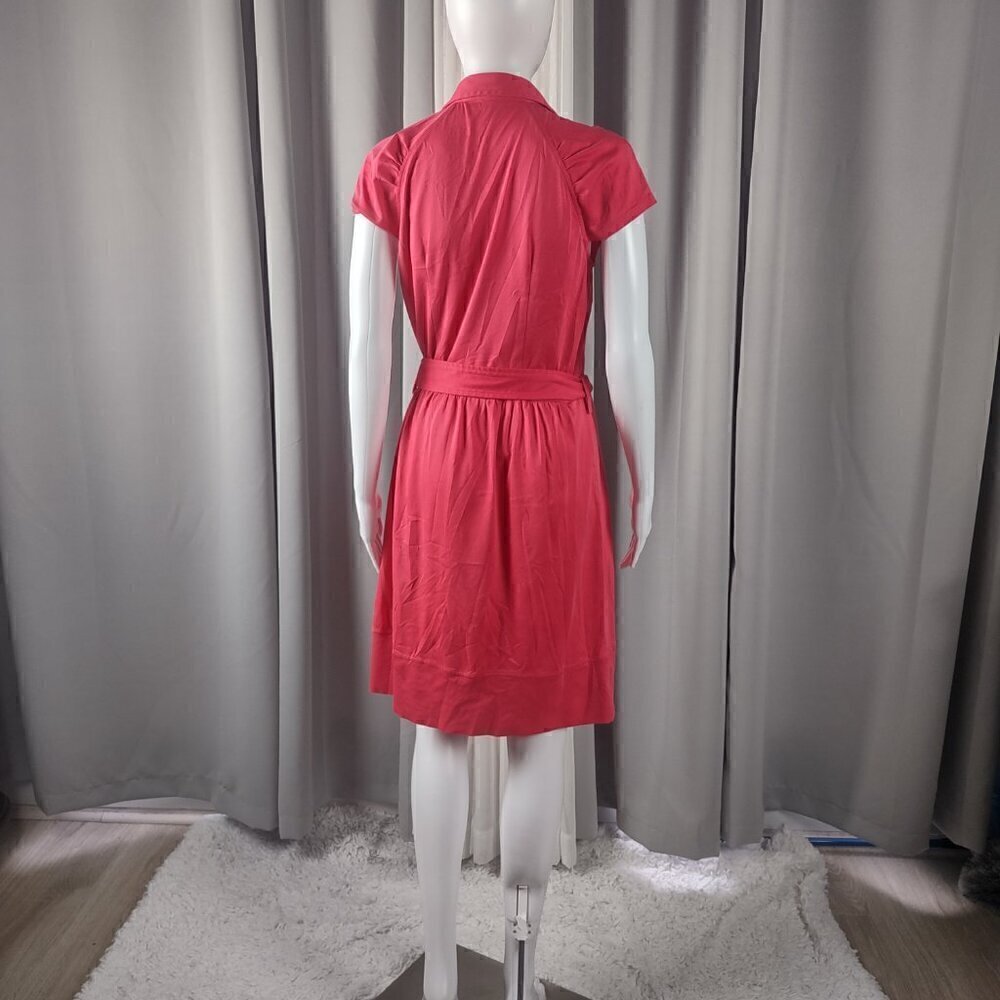 Migaino Womens 100% Cotton Pink/Coral Belted Midi Dress Size 42 (About A Size 6) - Picture 3 of 11